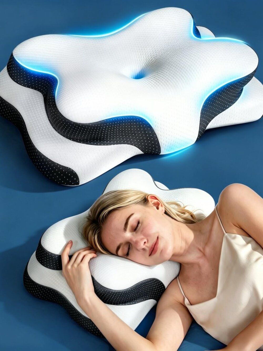 NEW Osteo Q-Max 3X Cooling Memory Foam Contour Pillow for Side Back Sleepers